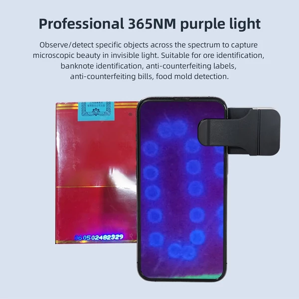 C-927 200X mobiltelefon mikroszkóp lencse LED/UV fénnyel, beépített CPL szűrővel