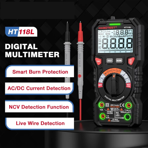 HABOTEST HT118L digitális multiméter 6000 valódi RMS, AC/DC áramot számol