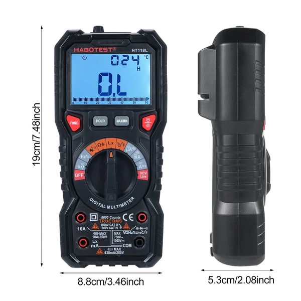 HABOTEST HT118L digitális multiméter 6000 valódi RMS, AC/DC áramot számol