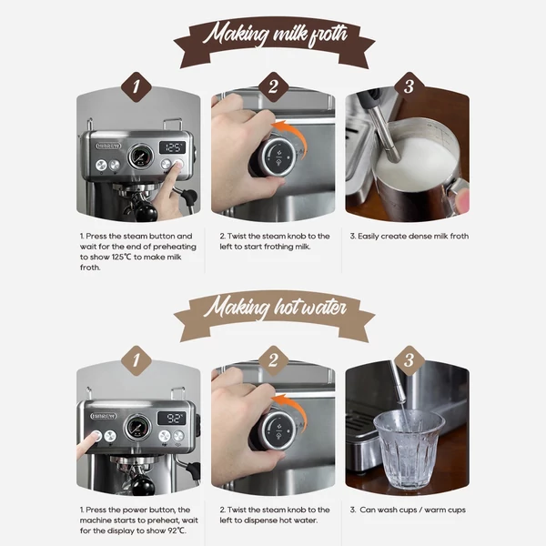 HiBREW H10A félautomata eszpresszó kávéfőző（Ezüst)