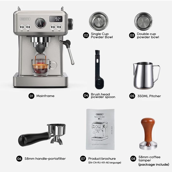 HiBREW H10A félautomata eszpresszó kávéfőző（Ezüst)