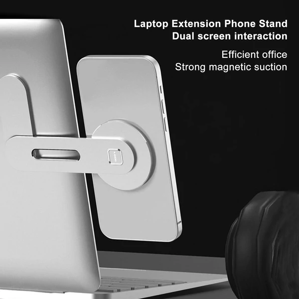 Állítható laptop/telefon tartó - Mágneses okostelefon-állvány asztali monitorhoz - Ezüst