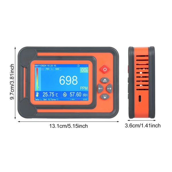 3 az 1-ben szén-monoxid érzékelő, digitális CO2 monitor, CO2 mérő gázelemző detektor - Narancs