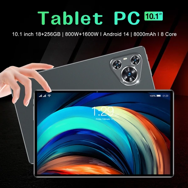Android 14 táblagép, 10,1 hüvelykes nagy tisztaságú képernyő, nyolcmagos processzor, kettős kamera 8 GB+256 GB - Kék
