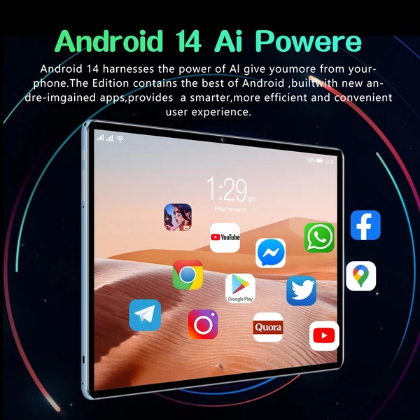 Android 14 táblagép, 10,1 hüvelykes nagy tisztaságú képernyő, nyolcmagos processzor, kettős kamera 8 GB+256 GB - Kék