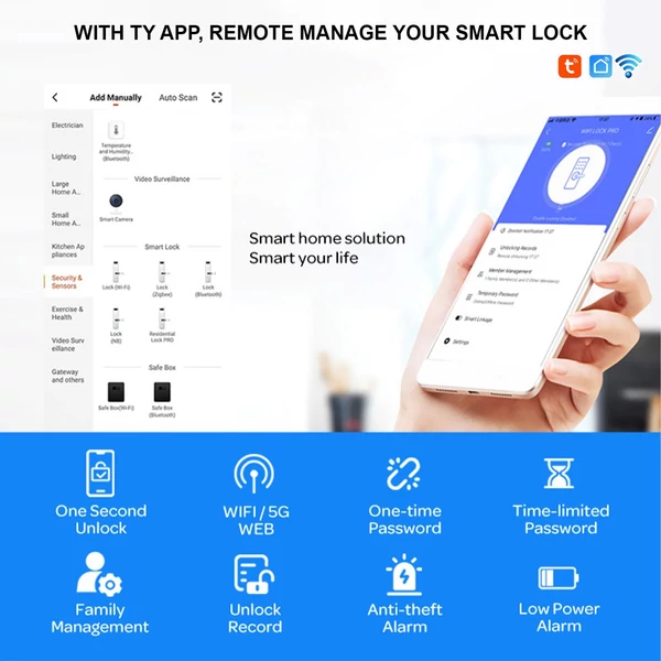 WAFU TY WiFi intelligens zár kamerával, kulcs nélküli bejárati ajtózárral