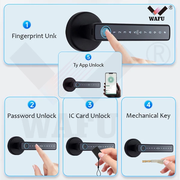 Wafu Smart Lock kulcs nélküli bejárati ajtózár BLE átjáróval, kilincs jelszavas ajtózár