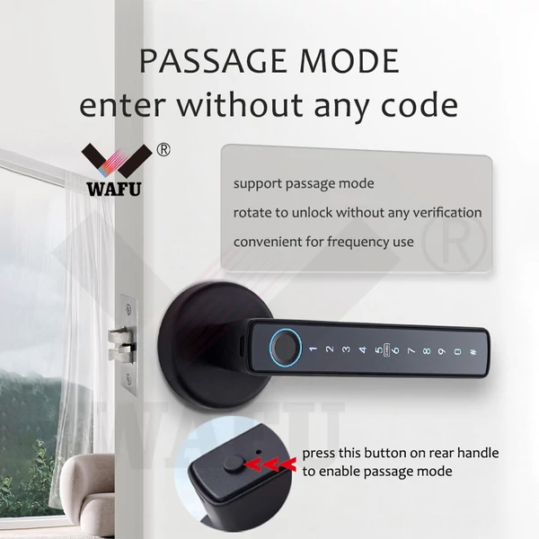 Wafu Smart Lock kulcs nélküli bejárati ajtózár BLE átjáróval, kilincs jelszavas ajtózár