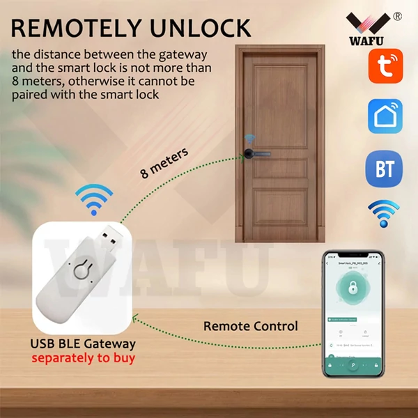 Wafu Smart Lock kulcs nélküli bejárati ajtózár BLE átjáróval, kilincs jelszavas ajtózár