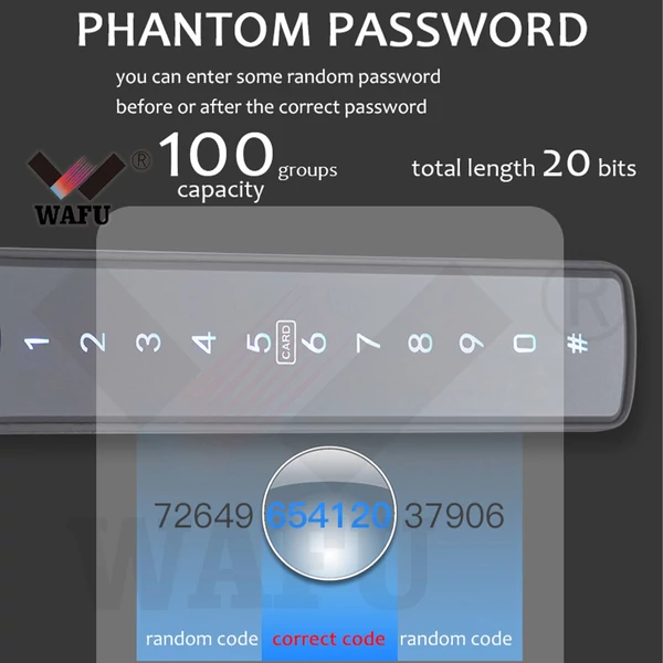 Wafu Smart Lock kulcs nélküli bejárati ajtózár BLE átjáróval, kilincs jelszavas ajtózár