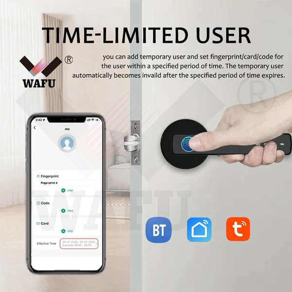 Wafu Smart Lock kulcs nélküli bejárati ajtózár BLE átjáróval, kilincs jelszavas ajtózár