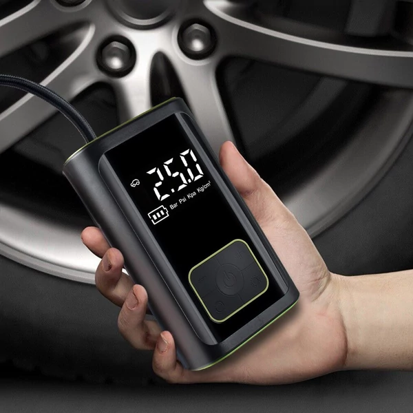 Autós felfújható szivattyú, akkumulátoros szivattyú, hordozható gumiabroncs-felfújó digitális kijelzővel - Fekete és zöld