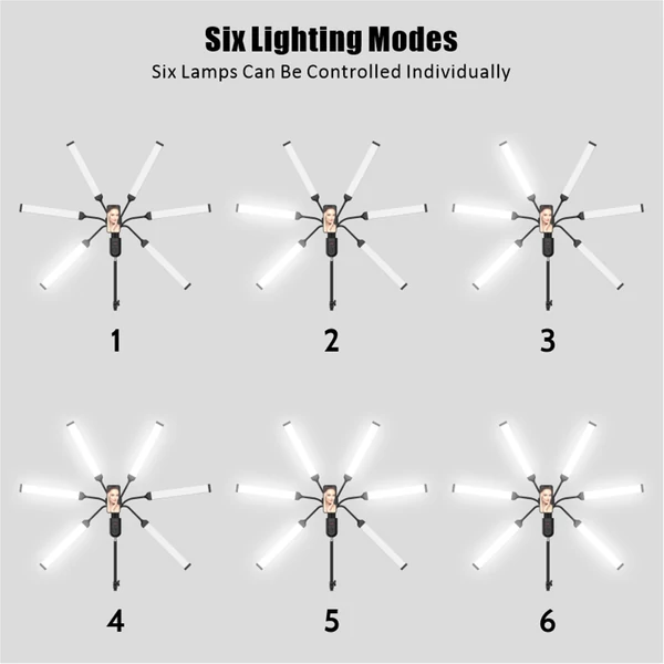 Rugalmas, 6 karú LED-es videolámpa, 60 W-os fényképező kitöltőlámpa
