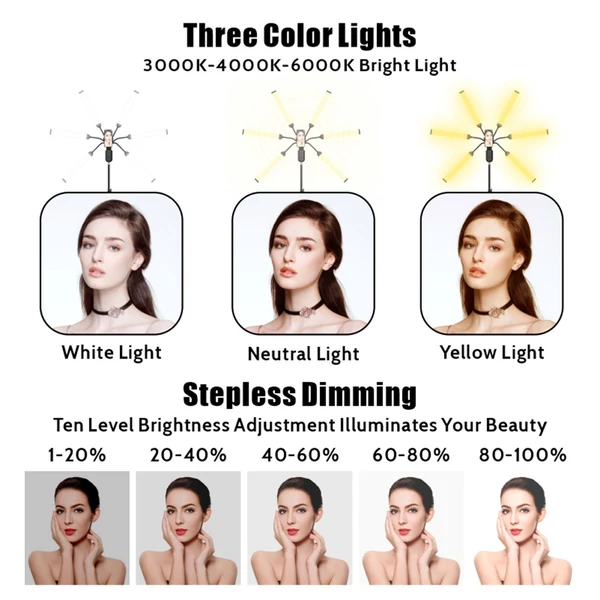 Rugalmas, 6 karú LED-es videolámpa, 60 W-os fényképező kitöltőlámpa