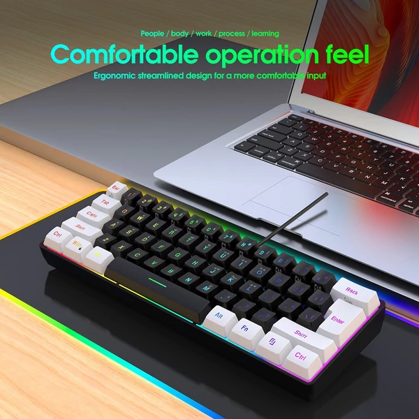 HXSJ V700BW+A869 USB számítógépes billentyűzet és egér készlet 61 gombos vezetékes RGB háttérvilágítással + vezetékes játékegérrel