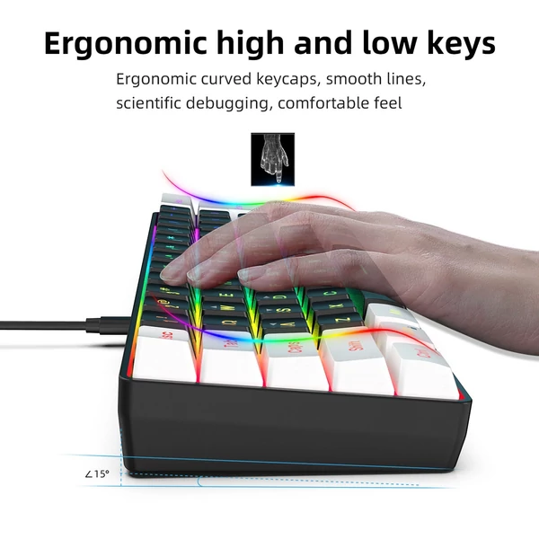 HXSJ V700BW+A869 USB számítógépes billentyűzet és egér készlet 61 gombos vezetékes RGB háttérvilágítással + vezetékes játékegérrel