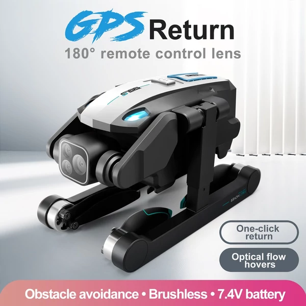 S188 GPS távirányítós Quadcopter kettős kamerával, 8K / 180° ESC fel/le/lapos kamera - Fekete, 2 akkumulátor