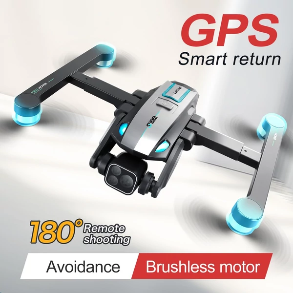 S188 GPS távirányítós Quadcopter kettős kamerával, 8K / 180° ESC fel/le/lapos kamera - Fekete, 2 akkumulátor