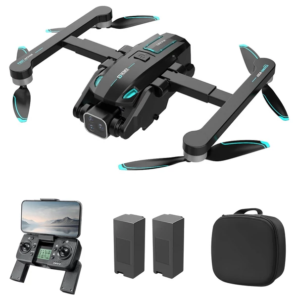 S188 GPS távirányítós Quadcopter kettős kamerával, 8K / 180° ESC fel/le/lapos kamera - Fekete, 2 akkumulátor