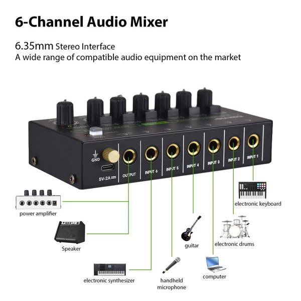 MAX600-PRO 6 csatornás mini audio keverő