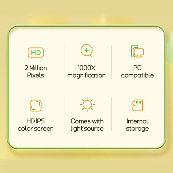 Hordozható 1080P minimikroszkóp gyerekeknek, 1000X digitális mikroszkóp - Sárga