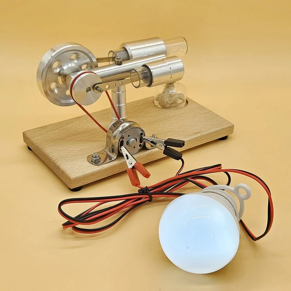 LL-003-BL-BULB Forró levegős Stirling motor, áramfejlesztő motor modell - Sárga