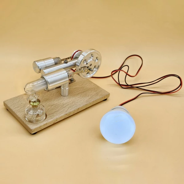 LL-003-BL-BULB Forró levegős Stirling motor, áramfejlesztő motor modell - Sárga