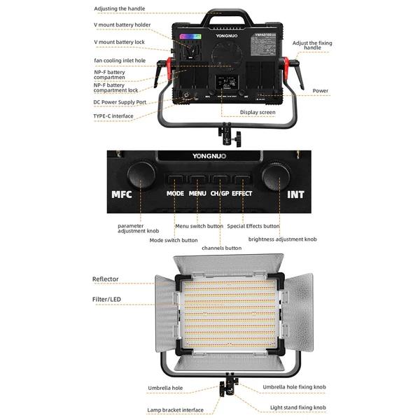 YONGNUO YNPAD100 RGB videolámpa, 100 W-os fényképező LED-es kitöltőfénypanel