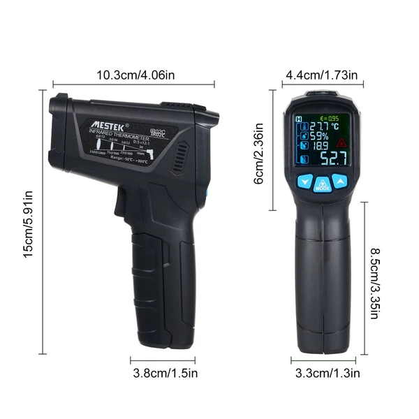 MESTEK infravörös hőmérő, érintésmentes digitális kézi hőmérsékletmérő színes LCD kijelzővel