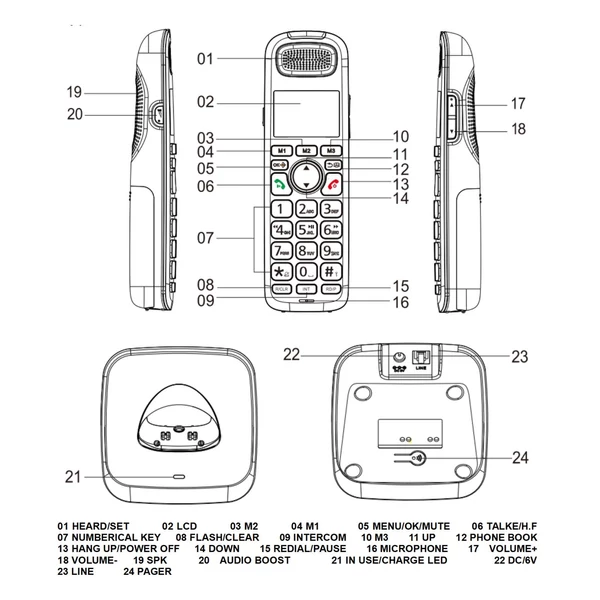 D1015 1,8 hüvelykes nagy LCD kijelzős vezeték nélküli telefon