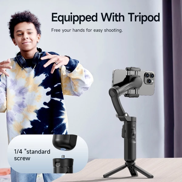 TOKQI M02 AI készlet kézi 3 tengelyes kardánstabilizátor - levehető távirányítós mini állvánnyal, mágneses LED-kitöltő fénnyel és Al-követő mozdulattal