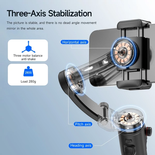 TOKQI M02 AI készlet kézi 3 tengelyes kardánstabilizátor - levehető távirányítós mini állvánnyal, mágneses LED-kitöltő fénnyel és Al-követő mozdulattal
