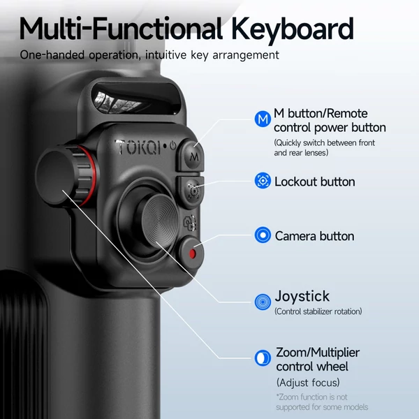 TOKQI M02 AI készlet kézi 3 tengelyes kardánstabilizátor - levehető távirányítós mini állvánnyal, mágneses LED-kitöltő fénnyel és Al-követő mozdulattal