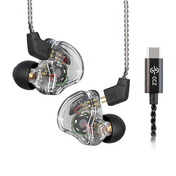 CCZ Melody In-Ear Monitor fülhallgató, zajszűrés, színpadi dinamikus fejhallgató - Átlátszó, C típus