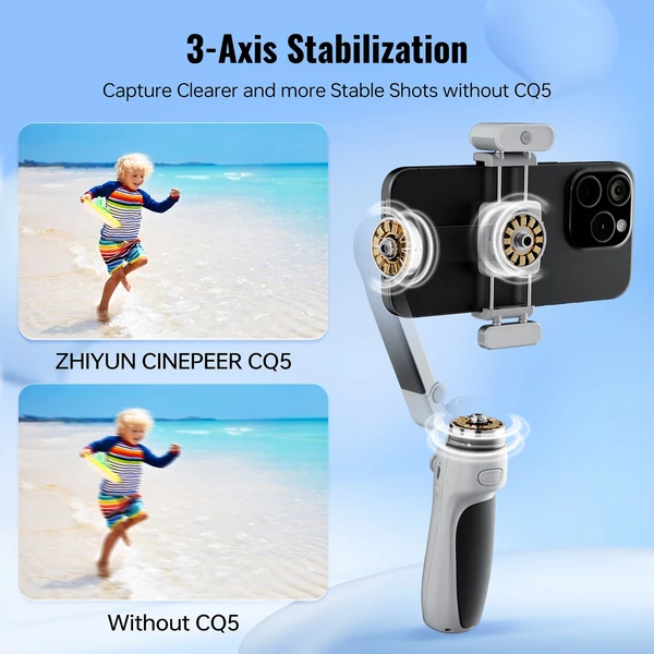 ZHIYUN CQ5 COMBO összecsukható, kihúzható 3 tengelyes kardánstabilizátor - mágneses AI-modullal, LED-es töltőfénnyel