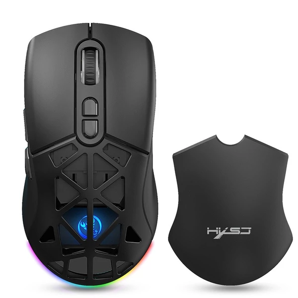 HXSJ T26 vezeték nélküli 2.4G BT5.1 kétmódú újratölthető gamer egér 4800DPI - Fekete