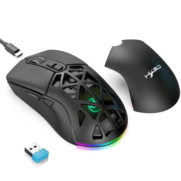 HXSJ T26 vezeték nélküli 2.4G BT5.1 kétmódú újratölthető gamer egér 4800DPI - Fekete