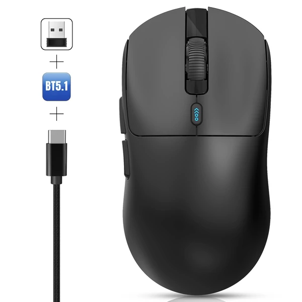 HXSJ T68 vezeték nélküli 2.4G BT5.1 vezetékes hárommódusú újratölthető játékegér 12000DPI - Fekete