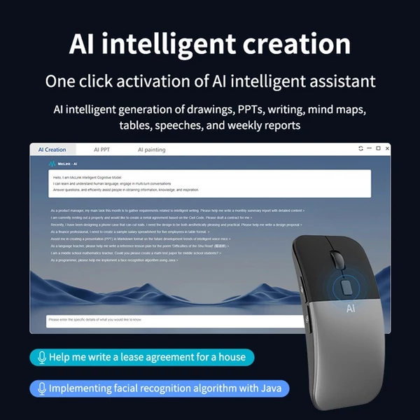 M1 vezeték nélküli hangfordító mesterséges intelligencia egér - Fekete