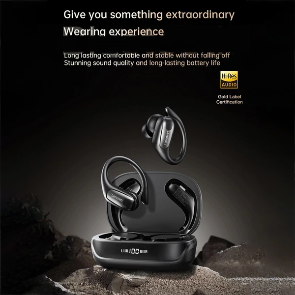 Lenovo EA305 nyitott, vezeték nélküli BT5.4 fejhallgató, rendkívül nagy membrán - Fekete