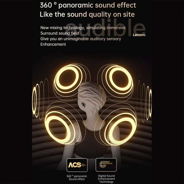 Lenovo EA305 nyitott, vezeték nélküli BT5.4 fejhallgató, rendkívül nagy membrán - Fekete