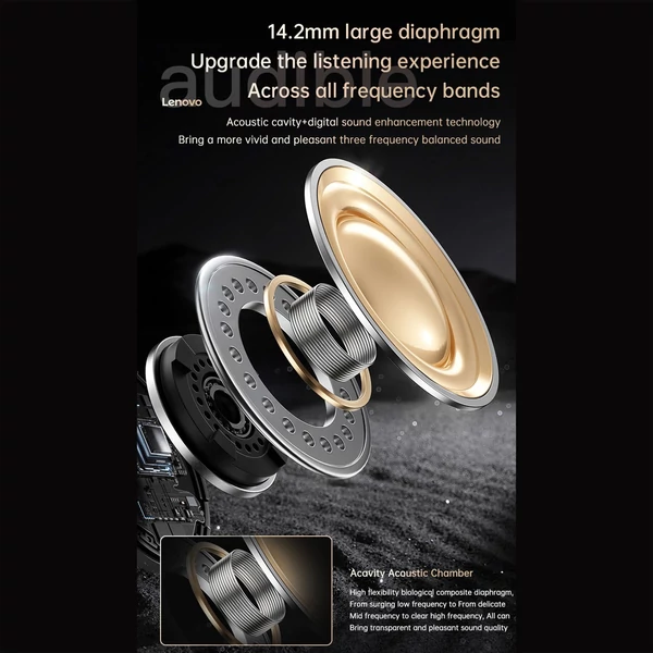 Lenovo EA305 nyitott, vezeték nélküli BT5.4 fejhallgató, rendkívül nagy membrán - Fekete