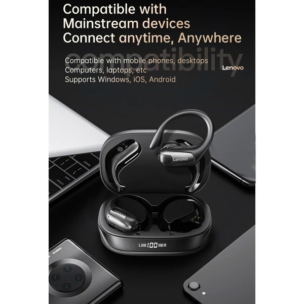 Lenovo EA305 nyitott, vezeték nélküli BT5.4 fejhallgató, rendkívül nagy membrán - Fekete