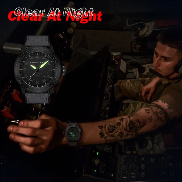 North Edge Mach Watch Pilot Watch Napelemes Férfi karóra, 50M vízálló - Fekete