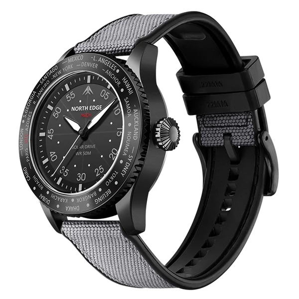 North Edge Mach Watch Pilot Watch Napelemes Férfi karóra, 50M vízálló - Fekete