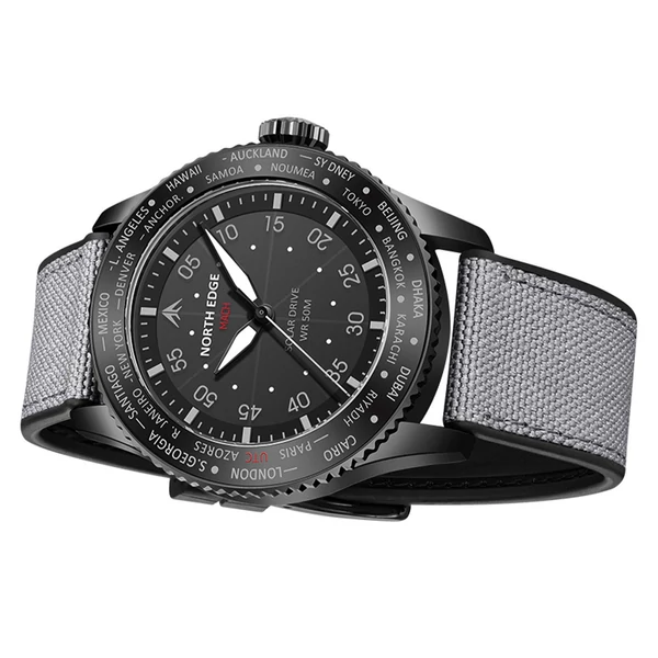 North Edge Mach Watch Pilot Watch Napelemes Férfi karóra, 50M vízálló - Fekete