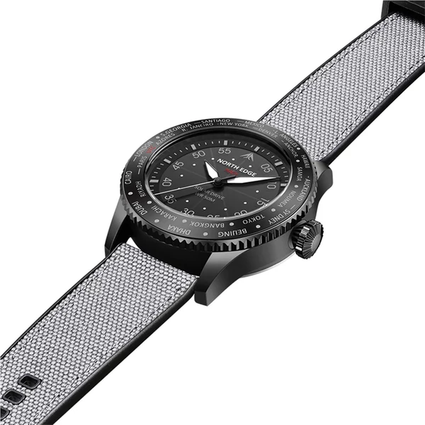 North Edge Mach Watch Pilot Watch Napelemes Férfi karóra, 50M vízálló - Fekete