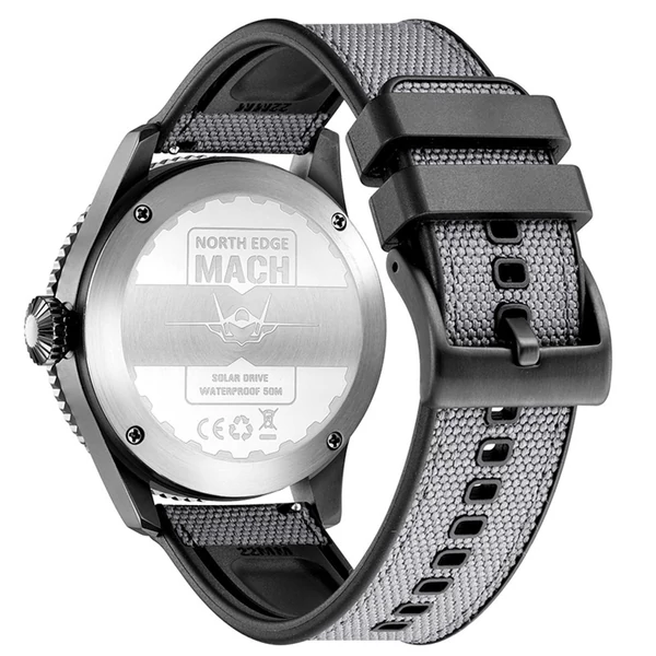 North Edge Mach Watch Pilot Watch Napelemes Férfi karóra, 50M vízálló - Fekete