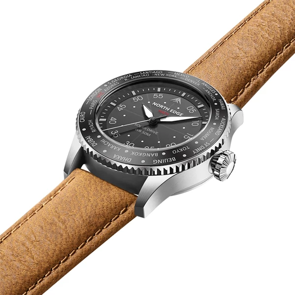 North Edge Mach Watch Pilot Watch Napelemes Férfi karóra, 50M vízálló - Ezüst
