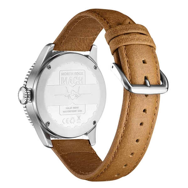 North Edge Mach Watch Pilot Watch Napelemes Férfi karóra, 50M vízálló - Ezüst
